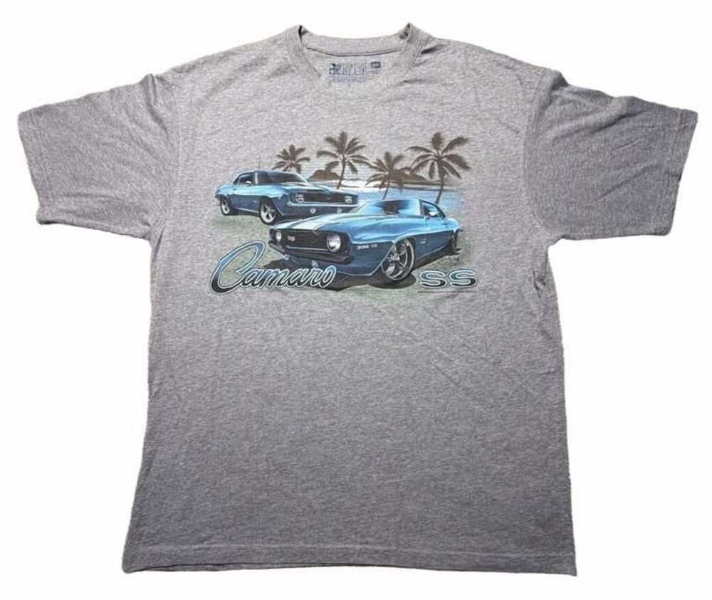 Newport Blue Chevrolet Camaro SS Graphic T-Shirt XL Gray Palm Trees